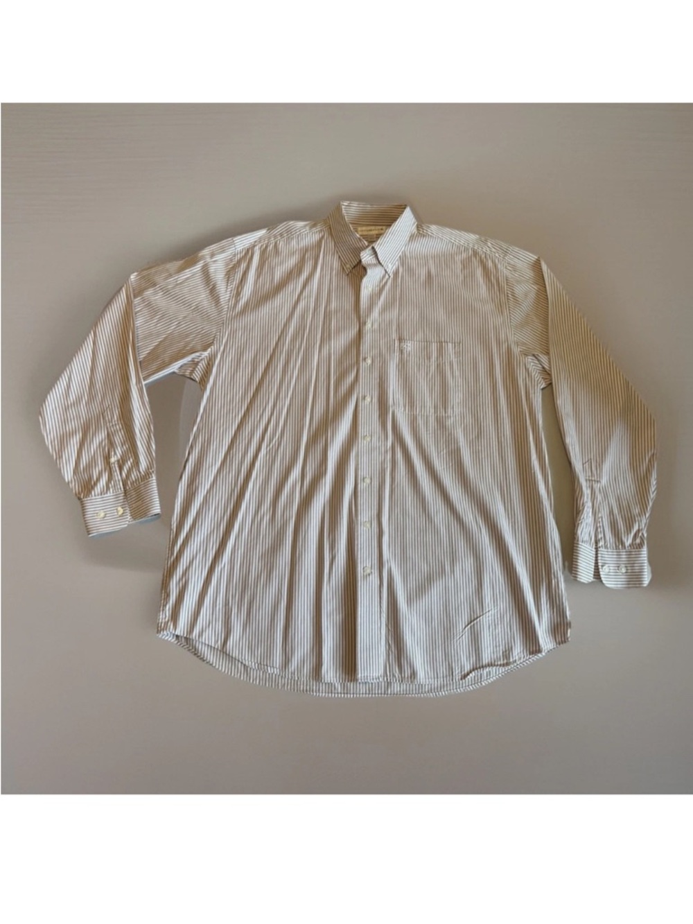 Cutter & Buck Men's XLT Button Down Shirt Tan White Striped Long Sleeve Cotton